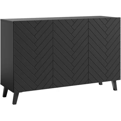 Moderne dressoir 120 cm voor de woonkamer op poten, zwart grafiet, MDF-fronten in visgraatmotief