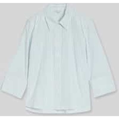 Tom Tailor - Popeline overhemdblouse met 3/4-mouwen - Maat 46 - blue haze white thin stripe