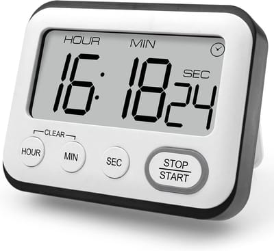 Thijox - Multifunctionele Keukentimer, Digitale Timer & Klok met Groot LCD-Display, Stopwatch, Wekker, Kooktimer met Grote Cijfers voor Keuken, Campin