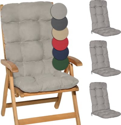 Beautissu Flair HL – Set van 4 Tuinstoelkussens Hoge Rug – 120x50 cm – Grijs – Tuinkussen in Matraskussen Kwaliteit