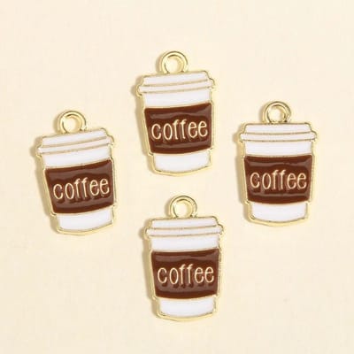 20 stuks Emaille Koffiekopje Bedeltjes Verguld Koffie Hangers Voor Het Maken Van Sieraden Creatief Cadeau beige