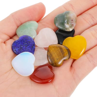 Set van 10 Hartvormige Kristallen Genezingstenen - Natuurlijke Chakra Steentjes voor Yoga, Meditatie en Geschenken