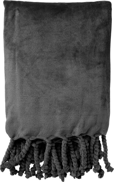 Dutch Decor - FLORIJN - Plaid 150x200 cm - grote fleece plaid met flosjes - Charcoal Gray - antraciet