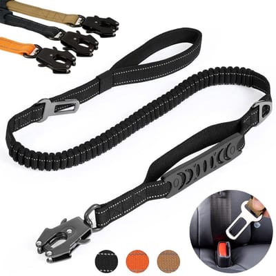 MAGICSHE Tactische Honden Riem Anti Trek - 1,15-1,65 M Schokabsorberende Nylon Hondenlijn - Reflecterende, Elastische Korte Hondenriem Voor Middelgrote En Grote Honden Zwart