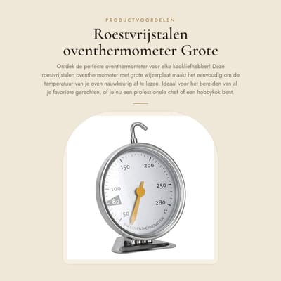 Dailygoods - Roestvrijstalen oventhermometer - Grote wijzerplaat - Direct aflezen - Hittebestendig - Keuken - Meetinstrument voor koken - Temperatuurb...