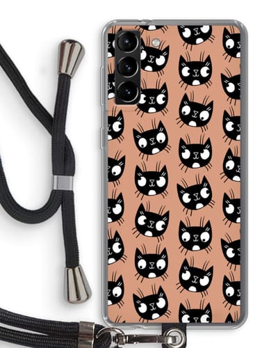 Case Company® - Hoesje met koord geschikt voor Samsung Galaxy S21 Plus hoesje met Koord - Kat - Telefoonhoesje met Zwart Koord - Bescherming aan alle Kanten en Over de Schermrand