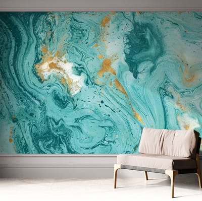 Coloray Zelfklevend Behang - Zeegolven Zelfklevend fotobehang - 312x250 cm - Blauw Zelfklevend Behang - Voor de woonkamer, slaapkamer en kantoor - Herpositioneerbaar - Stickerbehang op rol