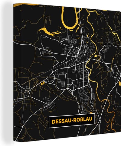 Canvas Schilderij Dessau-Roßlau - Duitsland - Stadskaart - Plattegrond - Goud - Kaart - 20x20 cm - Wanddecoratie