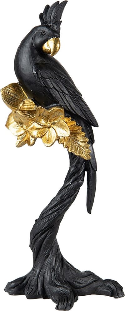 Clayre & Eef Beeld Papegaai 22 cm Zwart Goudkleurig Polyresin Woonaccessoires