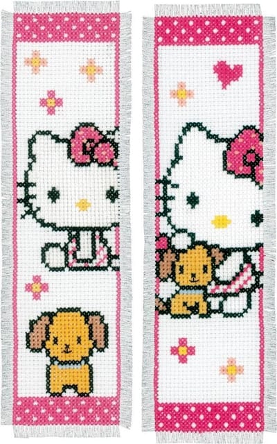Vervaco - Bladwijzer kit - Hello Kitty met hondje set van 2 - PN-0157572 - Borduren - Borduurpakket - Borduurpakket volwassenen - Borduurpakket kind