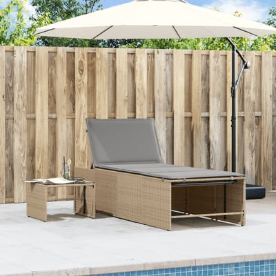 vidaXL - Ligstoelen - 2 - st - met - tafel - beige - poly - rattan