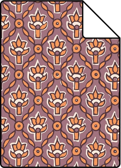 Proefstaal ESTAhome behang vintage bloemen paars en oranje - 26.5 x 21 cm - 131543-S
