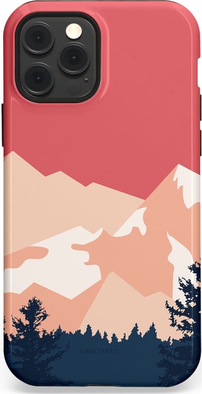 Casetastic hoesje geschikt voor Apple iPhone 12 / Apple iPhone 12 Pro - MagSafe - Dubbellaagse bescherming - Bergen bij stille toppen - Fashion Case - Koraal Donkergrijs Zand Perzik