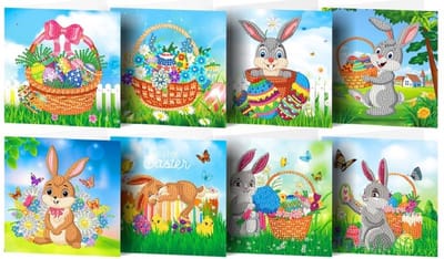 Diamond Painting Kaarten - Postkaart - Verjaardagskaart - 15x15 cm - Set 8 Stuks