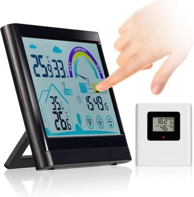 ApexArte® Weerstation Binnen en Buiten - Weerstation Draadloos Binnen Buiten - Weerstation met Buitensensor - Zwart