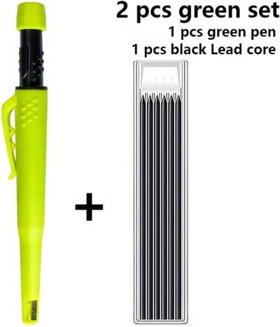 Mechanische Timmerman Potlood Set - Groen - 1 Stuk Met Marker Vullingen En Puntenslijper - Diepe Markering Voor Hout, Metaal En Beton