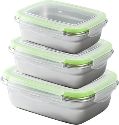 Omgoods - Set van 3 RVS Bewaarboxen met Deksel