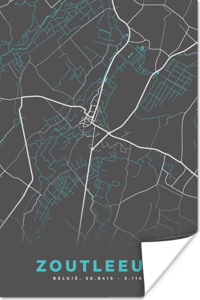 Poster België – Zoutleeuw – Stadskaart – Kaart – Blauw – Plattegrond - 120x180 cm XXL