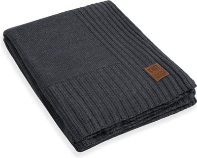 Knit Factory Uni Gebreid Plaid XL - Woondeken - plaid - Wollen deken - Kleed - Antraciet - 195x225 cm