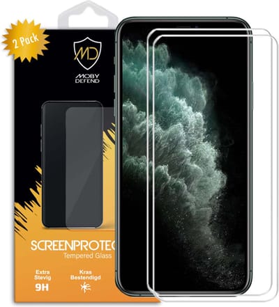 2-Pack MobyDefend Screenprotectors - Geschikt voor Apple iPhone 11 Pro / iPhone XS / iPhone X - Case-Friendly Screensavers - Gehard Glas
