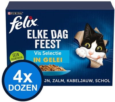 4x Felix - Elke Dag Feest Vis Selectie in Gelei - Kattenvoer Natvoer - doos 12x85g