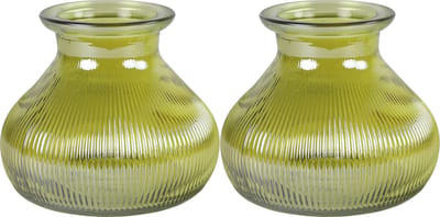 Decostar Bloemenvaas - 2x stuks - geel/transparant glas - H12 x D15 cm