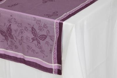 Set van 3 Provençaalse Tafellopers, 100% Katoen en Jaqcuard Geweven, 'Papillion' Paars