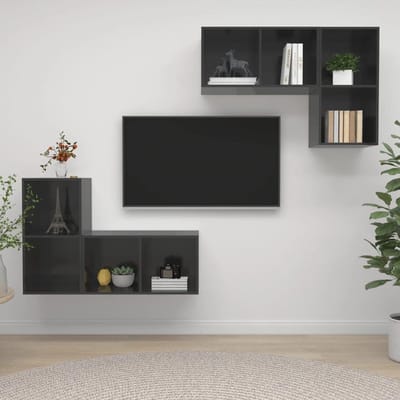 Tv-wandkast Set - Opbergkasten - Woonruimte Organiseren - Flexibel Ophangsysteem - 37x37x72 cm - Hoogglans Grijs