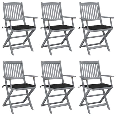 vidaXL - Inklapbare - stoelen - 6 - st - met - kussens - massief - acaciahout