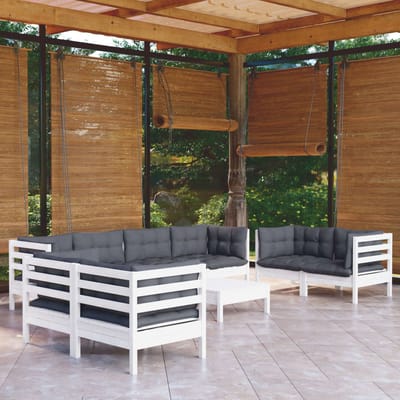 vidaXL - 9-delige - Loungeset - met - kussens - massief - grenenhout