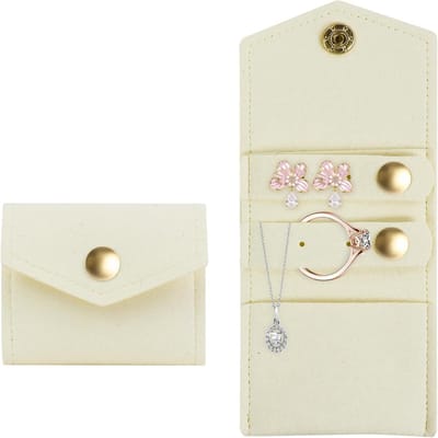 Draagbare Reiskosmetiekoffer voor Sieraden, Vouwbare Organizer voor Ringen, Kettingen en Oorbellen in Microfiber (Beige)