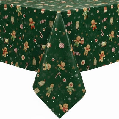 Protecttable - Kerst Tafelzeil Koekmannetje Groen 140x50cm - Tafelkleed Afwasbaar - Kunststof