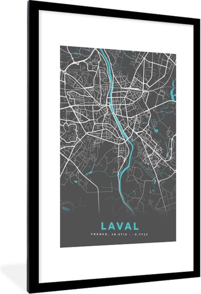 Fotolijst incl. Poster - Laval - Frankrijk - Kaart - Stadskaart - Plattegrond - 60x90 cm - Posterlijst