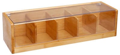 5Five Theedoos lichtbruin met deksel - 5-vaks - Bamboe hout - 36 x 11 x 10 cm
