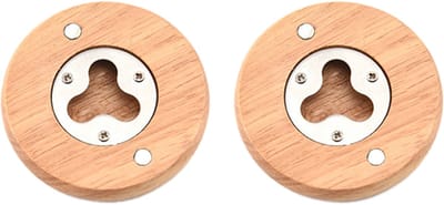 EXCITAT Flessenopener - Ronde houten bierflesopener - roestvrij staal - 2 stuks