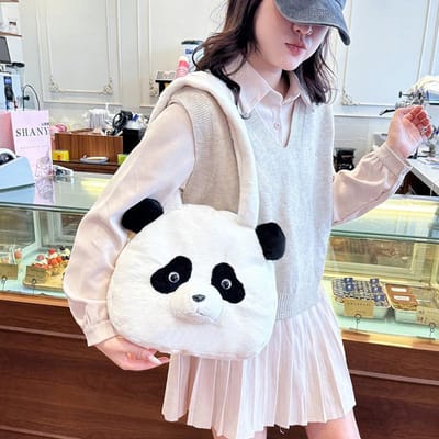 Gesimuleerde Panda Pluche Cartoon Rugzak Kinder Schooltas Schattige Crossbody Schoudertas Meisje Handcadeau Poppengrijper a