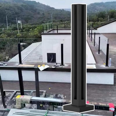 Glazen Balustrade Paal - RVS Hekwerk - Veiligheid Buiten - Roestvrij Staal - 10x10 cm Basis - Zwart
