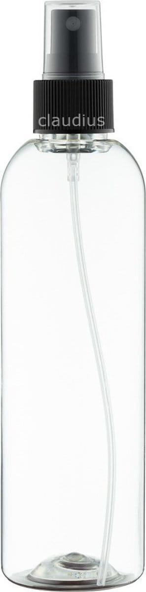 Lege Plastic Fles 250 ml PET Tall Boston 24 - transparant - met zwarte verstuiver dop - set van 10 stuks - navulbaar - leeg