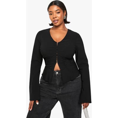 boohoo Dames PLUS GERUCHED EN HAAK-EN-OOG TOP | Zwart | Maat: 46