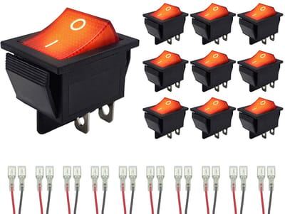 ProRide Wipschakelaar ON-OFF KCD4-202 - met Aansluitkabels - 2 Polig - 250V/16A - 30x22mm - Rood met lampje - 10 stuks