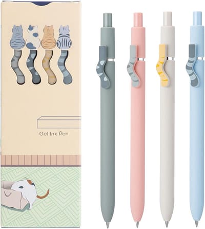 Gelpen 4-pack - schattige kat - 0.5 mm punt - sneldrogende inkt - soepel schrijven - ShopVlot