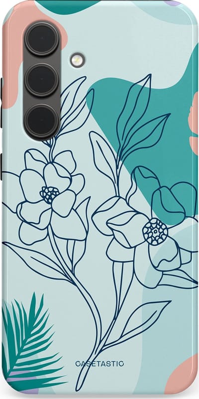 Casetastic Hoesje Geschikt voor Samsung S24 - Stijlvolle Beschermende Duo-layer Case - Zeegroen Bloemenfestijn