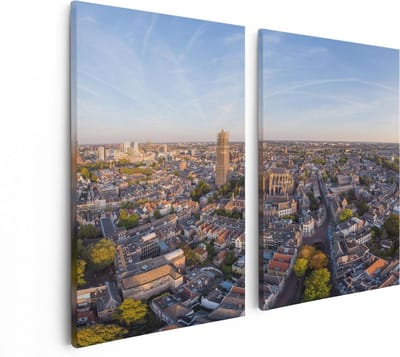 Artaza Canvas Schilderij Tweeluik Utrecht Vanuit De Lucht - 80x60 - Foto Op Canvas - Canvas Print