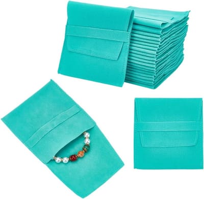 Set van 24 Blauwe en Groene Microfiber Sieradenzakjes, Opbergzakken voor Cosmetica, Fluwelen Pouches voor Armbanden en Kettingen, 9.7 x 9 x 0.3 cm