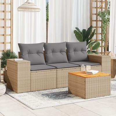 vidaXL - 4-delige - Loungeset - met - kussens - poly - rattan - beige