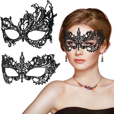 Lace Venitiaanse Maskers voor Vrouwen, 2 Stuks Zwart Sexy Oogmasker voor Halloween, Carnaval en Feestelijke Avonden