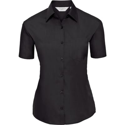 Russell Collectie Dames/Dames Korte Mouwen Poly-Katoen Easy Care Poplin Shirt (Zwart)