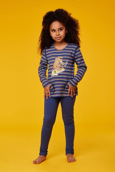 Woody pyjama meisjes/dames - multicolor gestreept - mammoet - 232-10-PLG-S/904 - maat 164