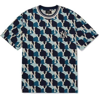 MLB SS22 New York Yankees Letterprint Kleurblok Ronde Hals Korte Mouwen T-shirt Unisex T-shirts Marineblauw 3ATSM0124-50NYD M gray