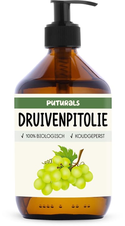 Puturals Druivenpitolie 100% Biologisch - 500ml - Koudgeperst en Puur - Druivenpitolie voor Haar en Huid
